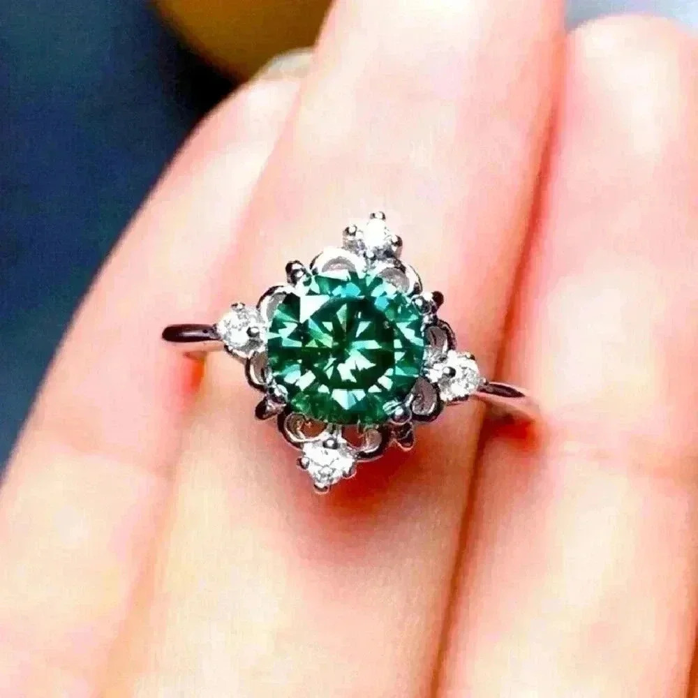 Lovely Bridgerton Era 925 Silver Teal Green Sapphire Diamond Ring
